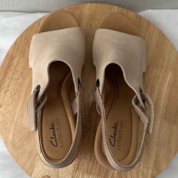 Clarks Collection Suede Cork Wedges - Giselle Sea - Picture 9 of 13